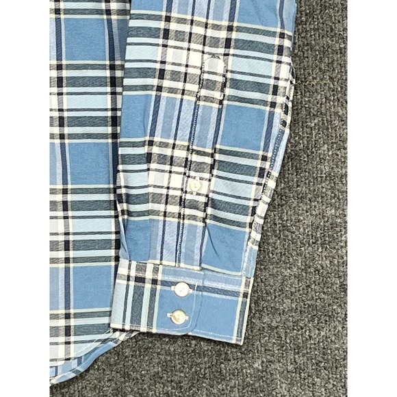 Peter Millar Button Up Long Sleeve Shirt Blue Gray White Plaid Mens Size Medium - Picture 5 of 11